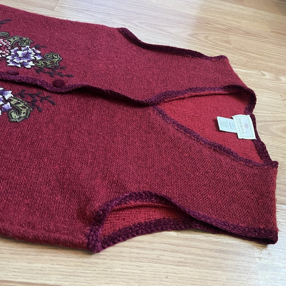 90s Susan Bristol Wool Blend Sweater Vest Hand Embroidered Womens Small Vintage - Picture 5 of 9
